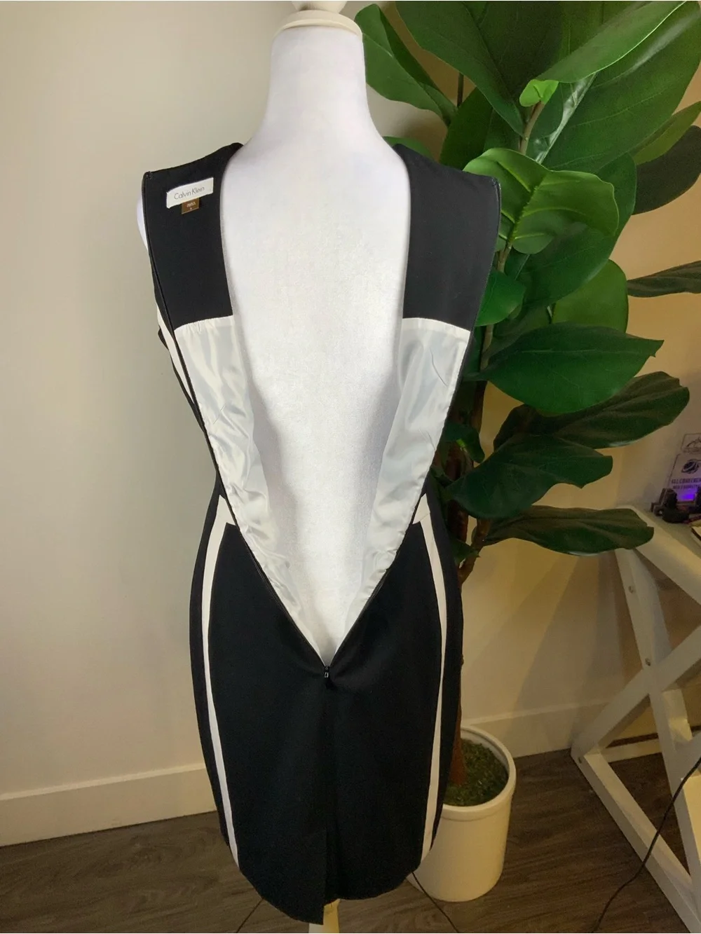 Calvin Klein Black Sheath Dress with White Contrast Panels
